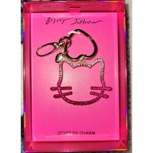 NWT Betsey Johnson Gold & Pink Cat Bag Charm / Keychain Heart Clip Jewlery Charm